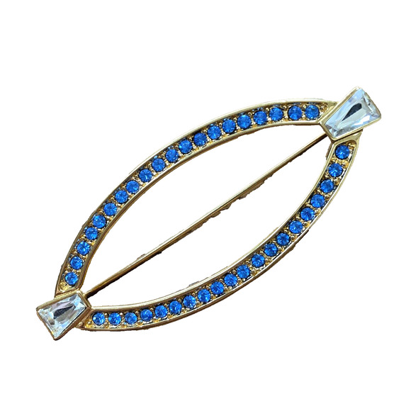 Vintage Monet Blue & White Rhinestones Brooch Unique Oval Pin Edwardian Look - Picture 2 of 6